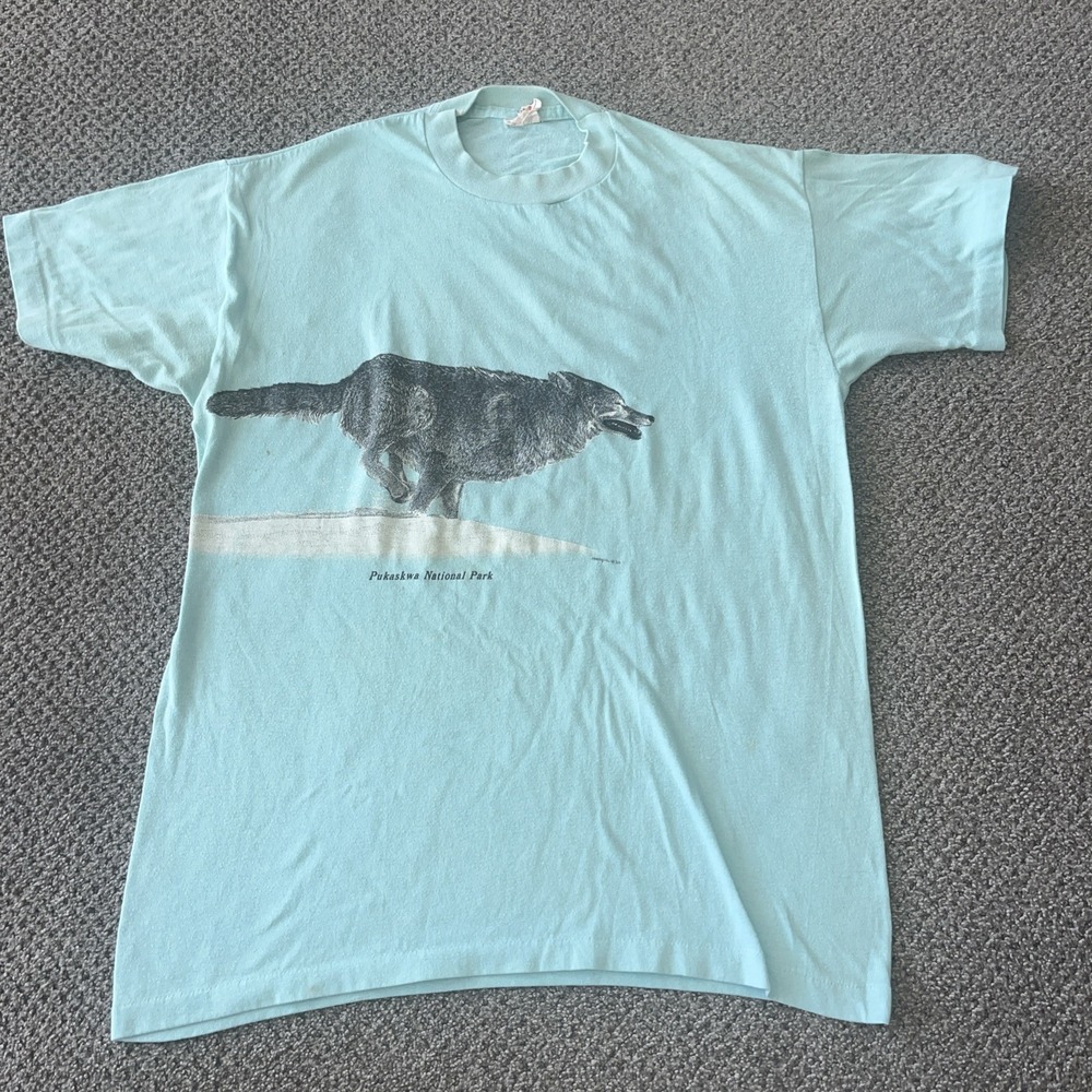 Vintage Single Stitch 1988 Pukaskwa Nation Park T‎ Shirt. Harlequin. Wolves .